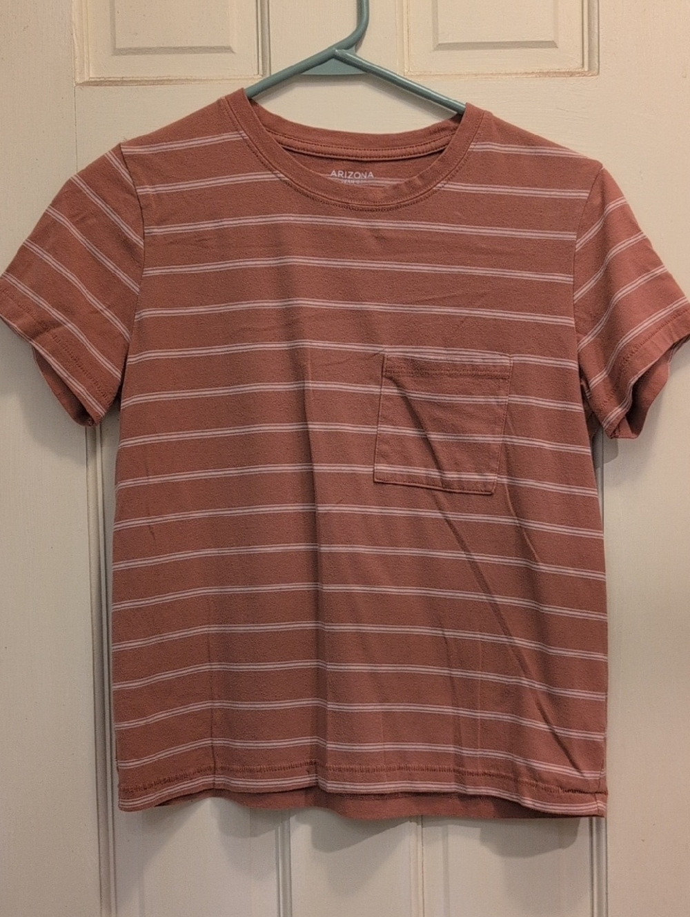 Arizona Jean Company Mauve Pink Striped Pocket Tee